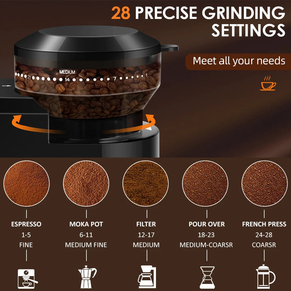 Automatic Burr Mill Coffee Grinder – 28-Setting Electric Coffee Bean Grinder