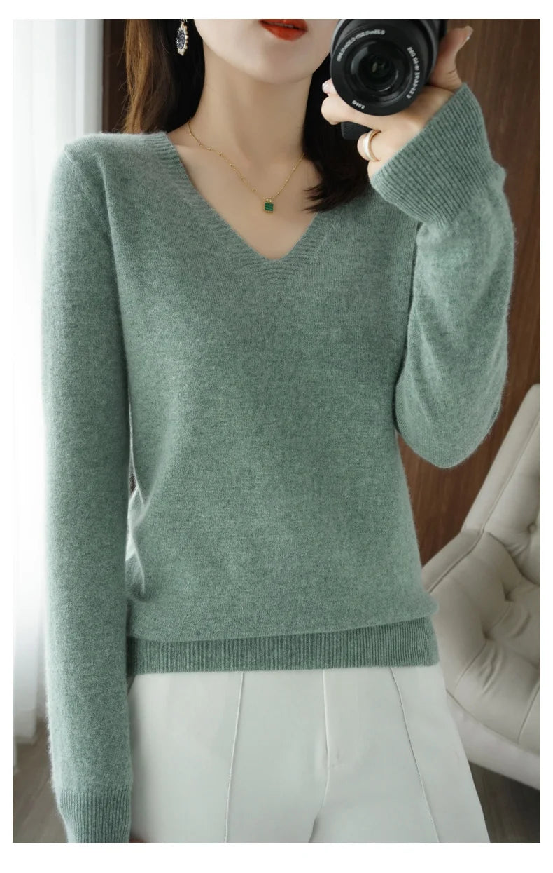 New Cashmere Women's V-neck Pullover Lace Neck Hollow Out Design Sweater: