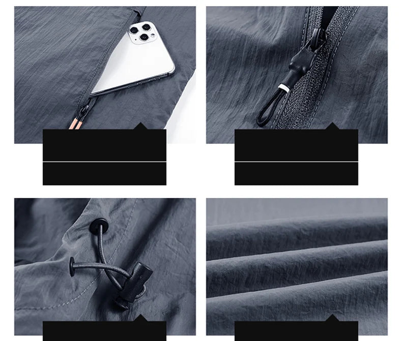 Summer Outdoor Quick Dry Sun-Protective Thin Jacket Men Hiking Fishing Cycling Hooded Gym Sport Windbreaker Ultra Light Coats