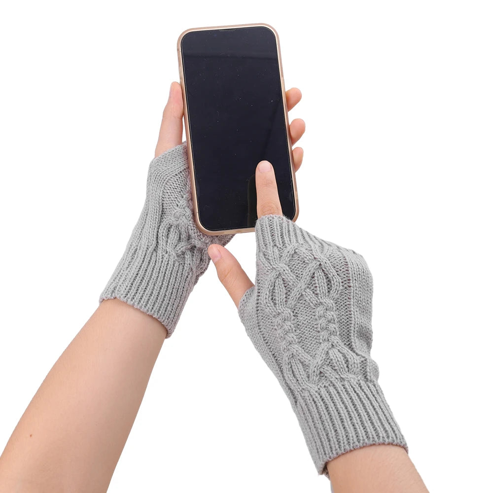 Half Finger Gloves for Women Winter Soft Warm Wool