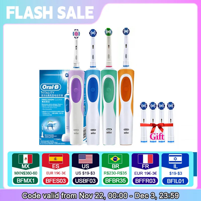 Oral B Rechargeable Electric Toothbrush Vitality Oral Hygiene Precian Clean Toothbrushes Rotating 3D White Teeth Whitening Brush