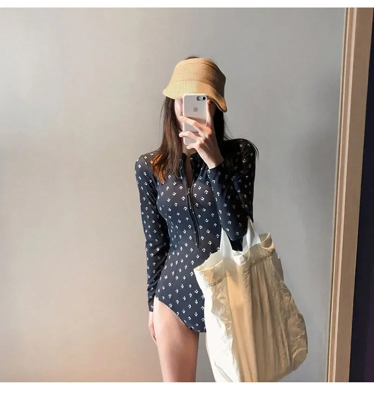 2024 Sexy Long Sleeve One-Piece Swimsuit – Slim & Sun-Protective