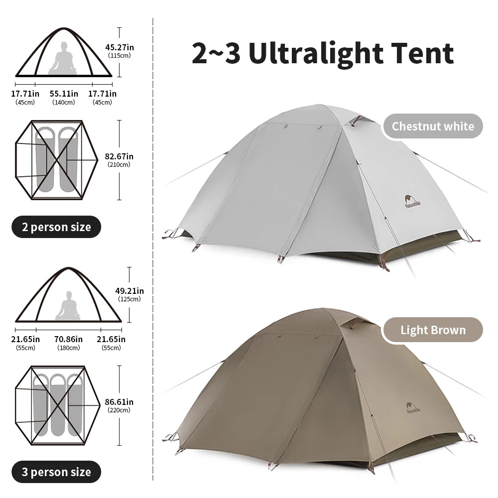 Naturehike 2-3 Person Ultralight Camping Tent – Waterproof & UPF50+ Sun Shelter