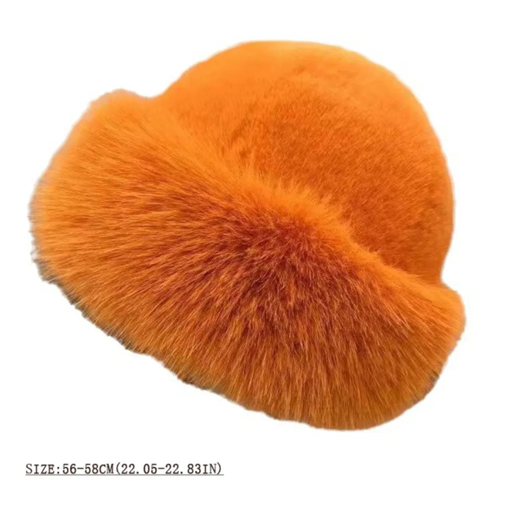 New Fluffy Fur Bucket Hat for Women: