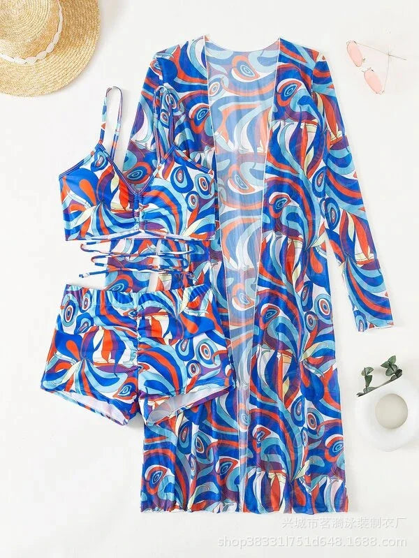 Summer Print Tankini Set – Push-Up 3-Piece Women’s Swimwear