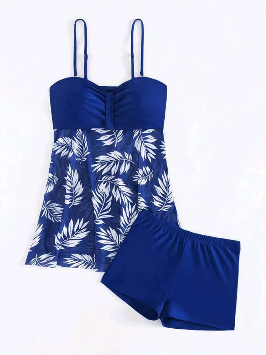 2024 Tankini Dress with Shorts – Padded Printed Swimwear