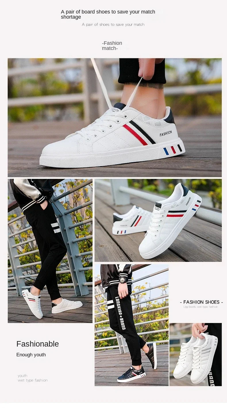 2024 Men's Fashion Casual Sneakers – Lace-Up White Vulcanized Shoes