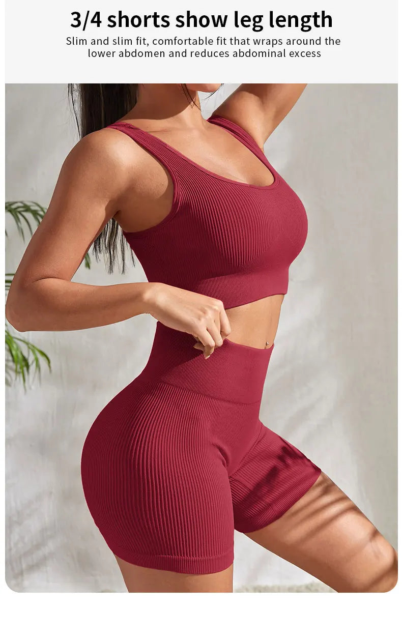 Seamless Ribbed Yoga Set – 2-Piece Workout Outfit for Women