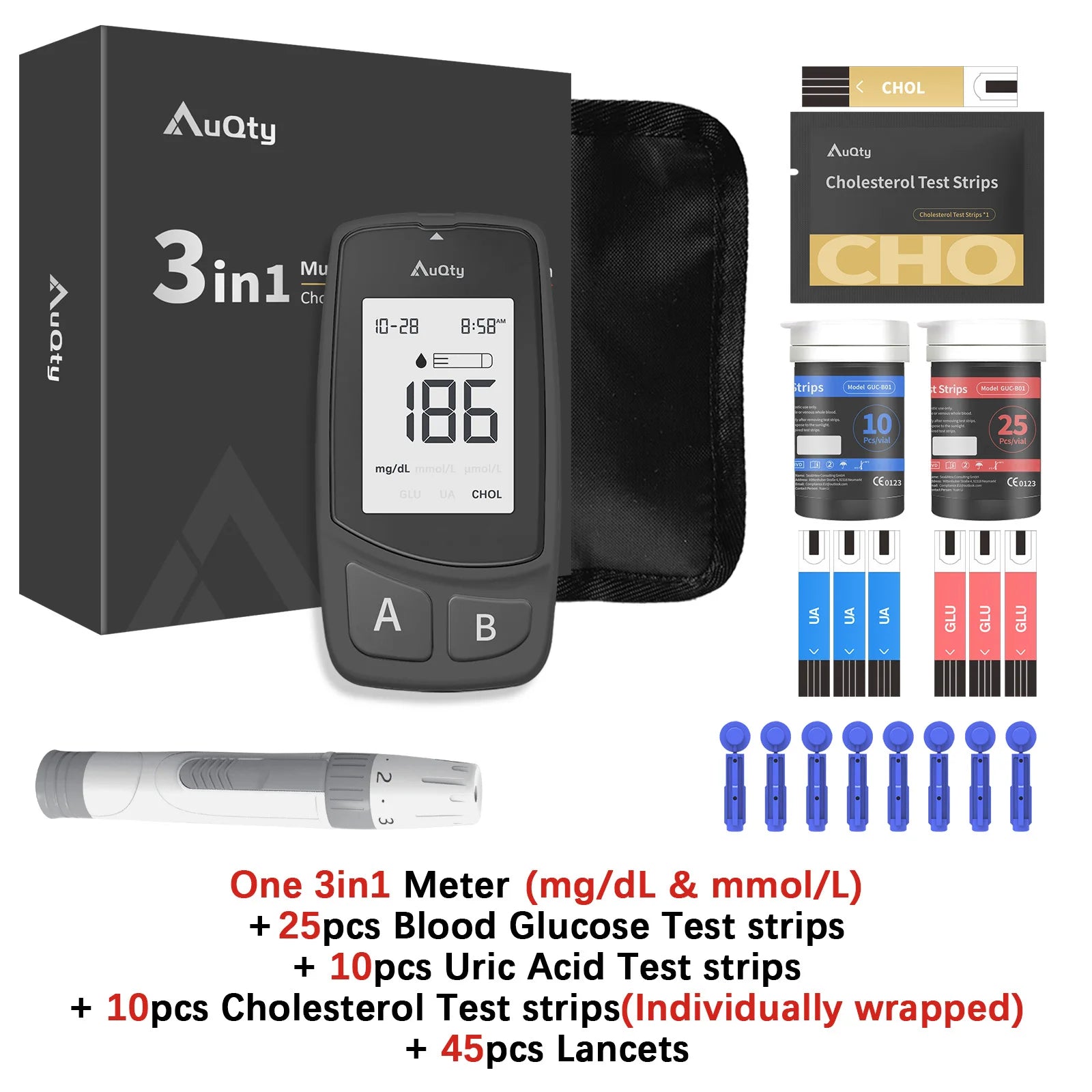 Upgraded 3-in-1 Multifunction Cholesterol, Uric Acid, and Blood Sugar Meter: