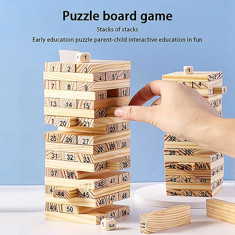 Solid Wood Stacking Tower Game – Interactive Family Puzzle Toy