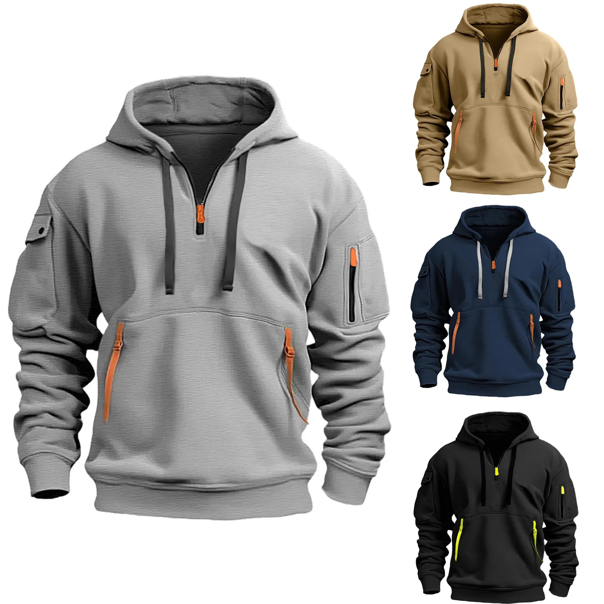 2024 New Multi-Pocket Zipper Fleece Hooded Casual Shirt: