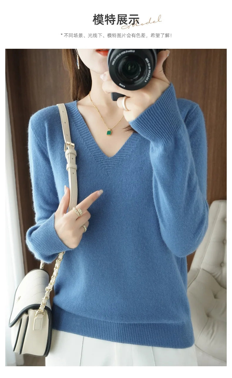 New Cashmere Women's V-neck Pullover Lace Neck Hollow Out Design Sweater: