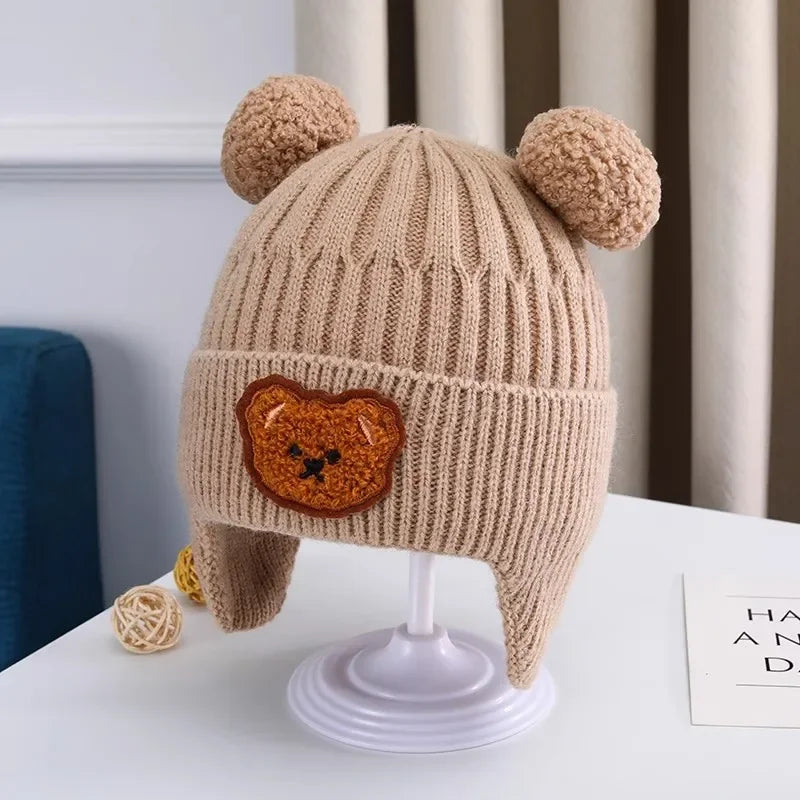 Baby wool hat cute bear ear protection hat children winter