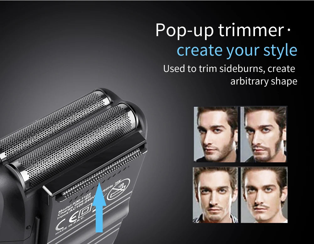 Kemei Rechargeable Cordless Shaver for Men Twin Blade Reciprocating Beard Razor Face Care Multifunction Strong Trimmer KM-1102