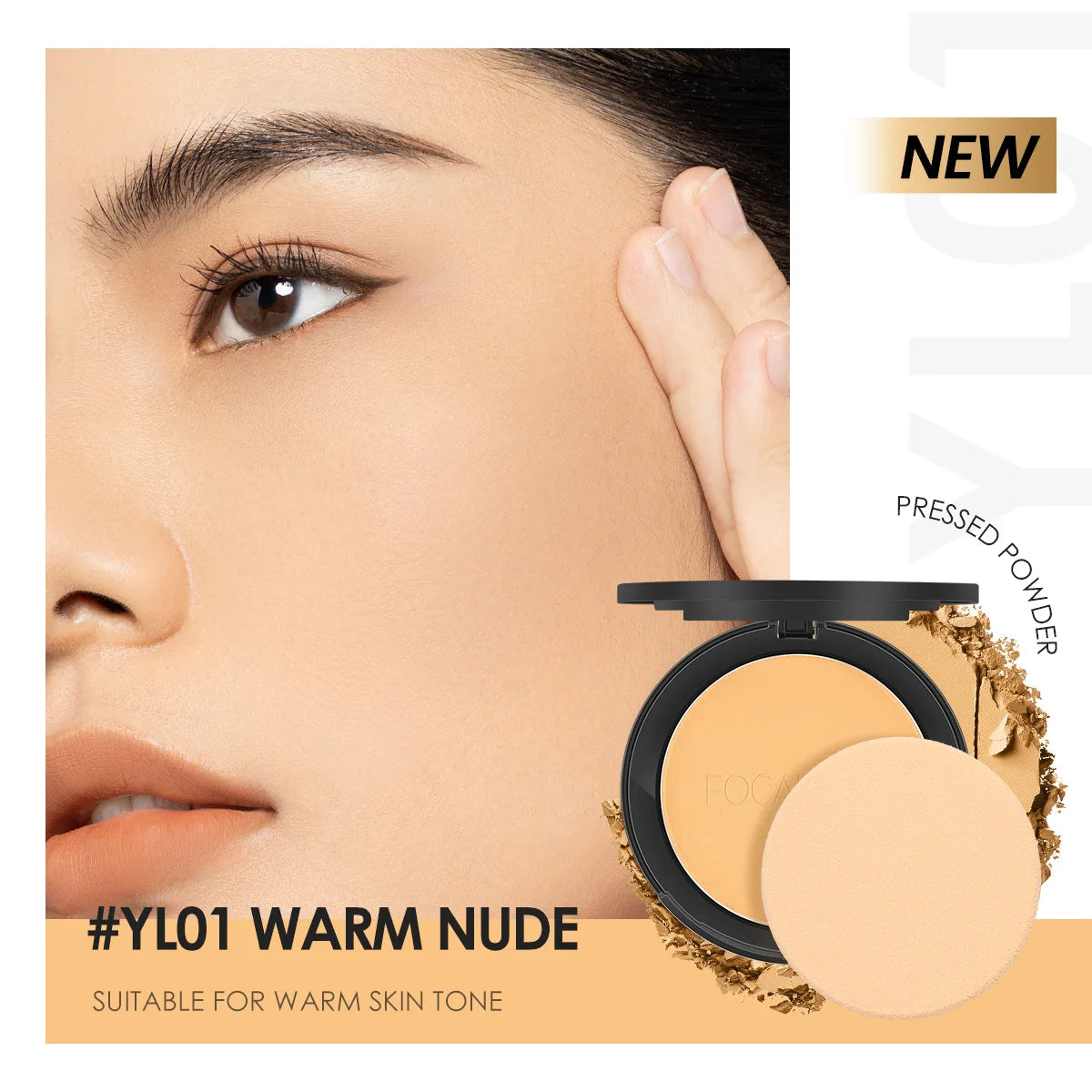 : FOCALLURE 3-Color Pressed Powder Foundation – Oil Control & Brightening