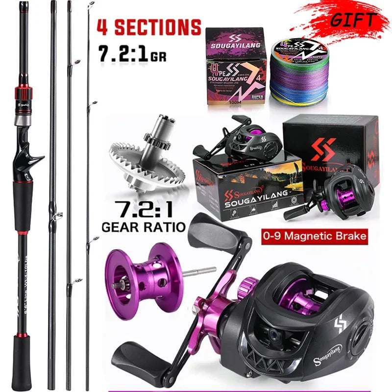 Sougayilang ProCast™ Carbon Baitcasting Combo – 1.8~2.1m Rod + 7.2:1 Reel
