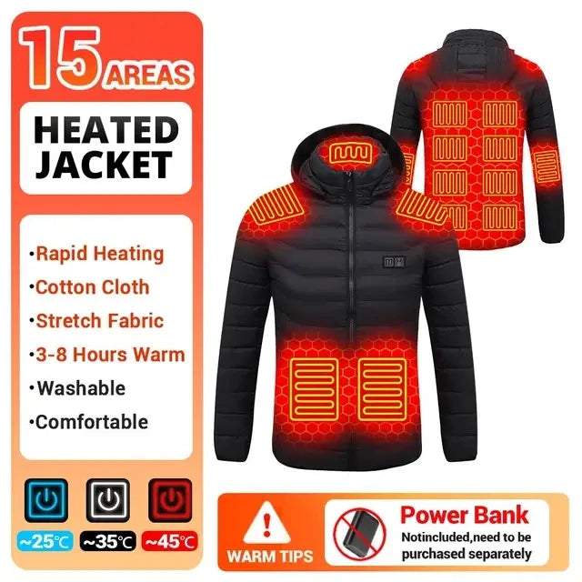 USB men's heated jacket, motorcycle jacket, skiing, camping, winter, 21 zones