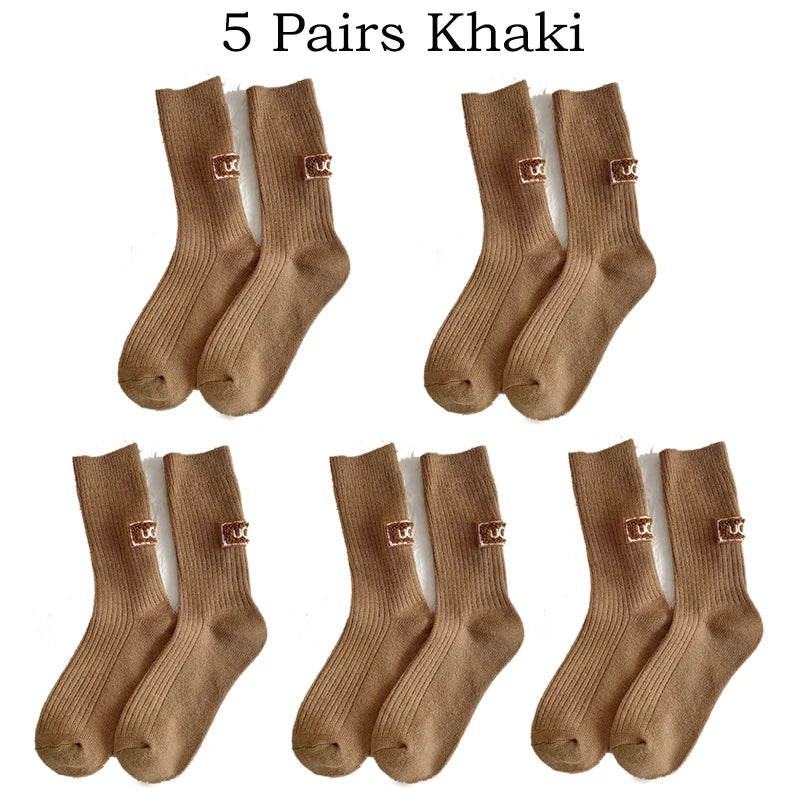 5 Pairs Winter Cashmere Wool Socks for Women: