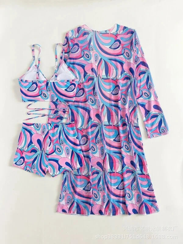 Summer Print Tankini Set – Push-Up 3-Piece Women’s Swimwear