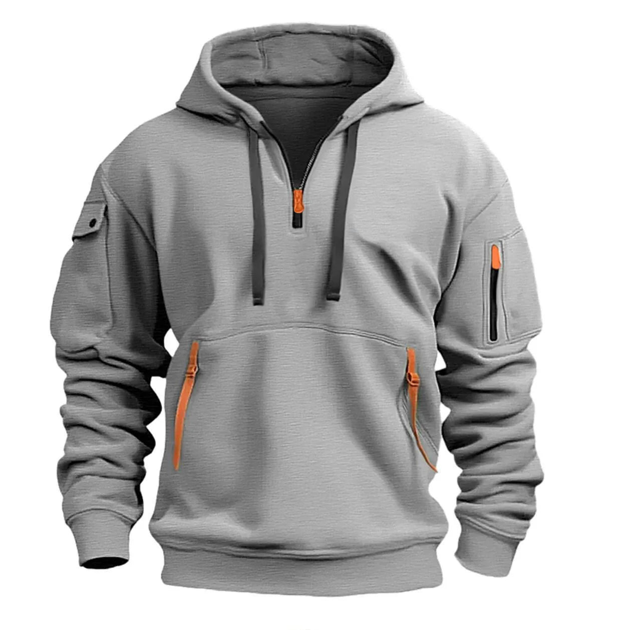 2024 New Multi-Pocket Zipper Fleece Hooded Casual Shirt: