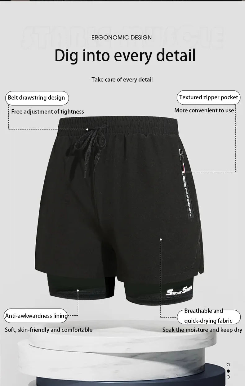 Men's Quick-Dry Double-Layer Swim Trunks