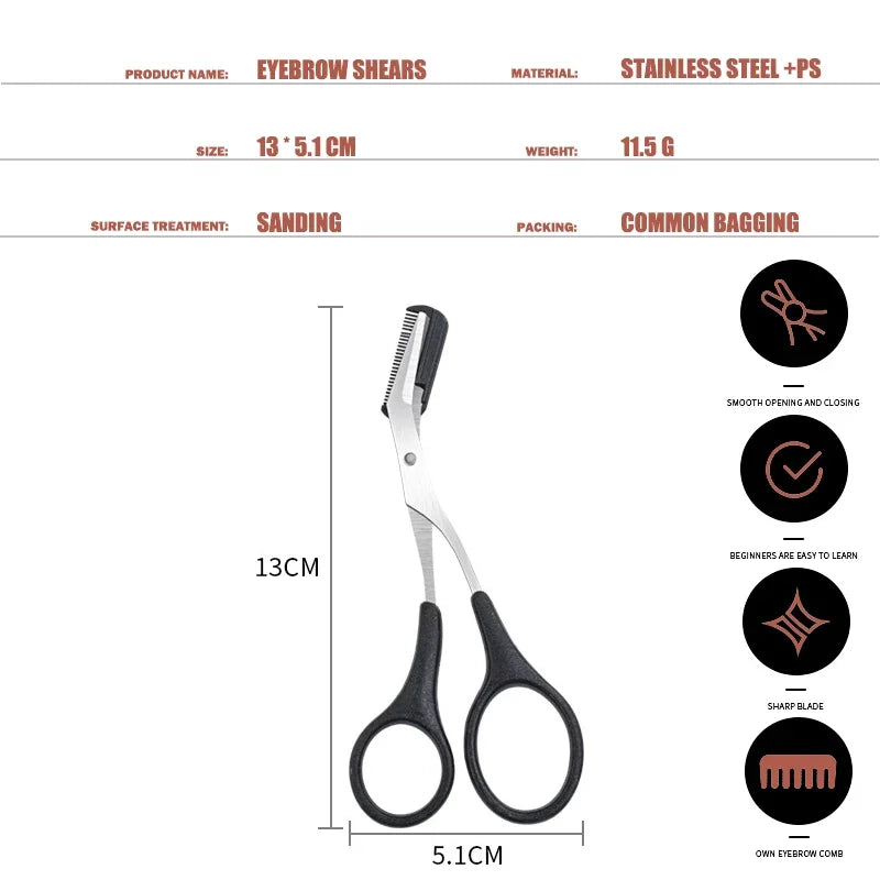 Eyebrow Trimmer Scissors with Comb – Stainless Steel Beauty Tool for Women