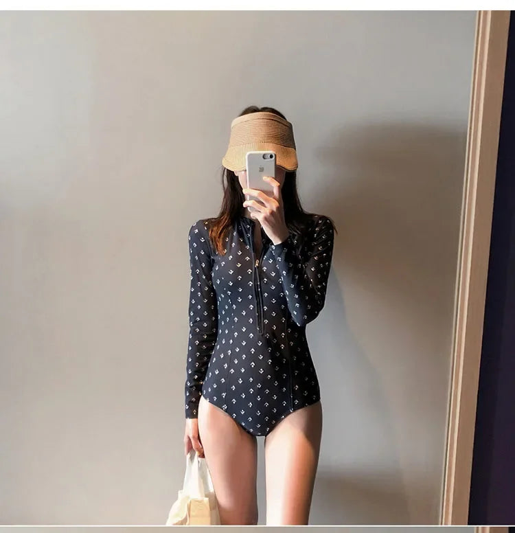 2024 Sexy Long Sleeve One-Piece Swimsuit – Slim & Sun-Protective