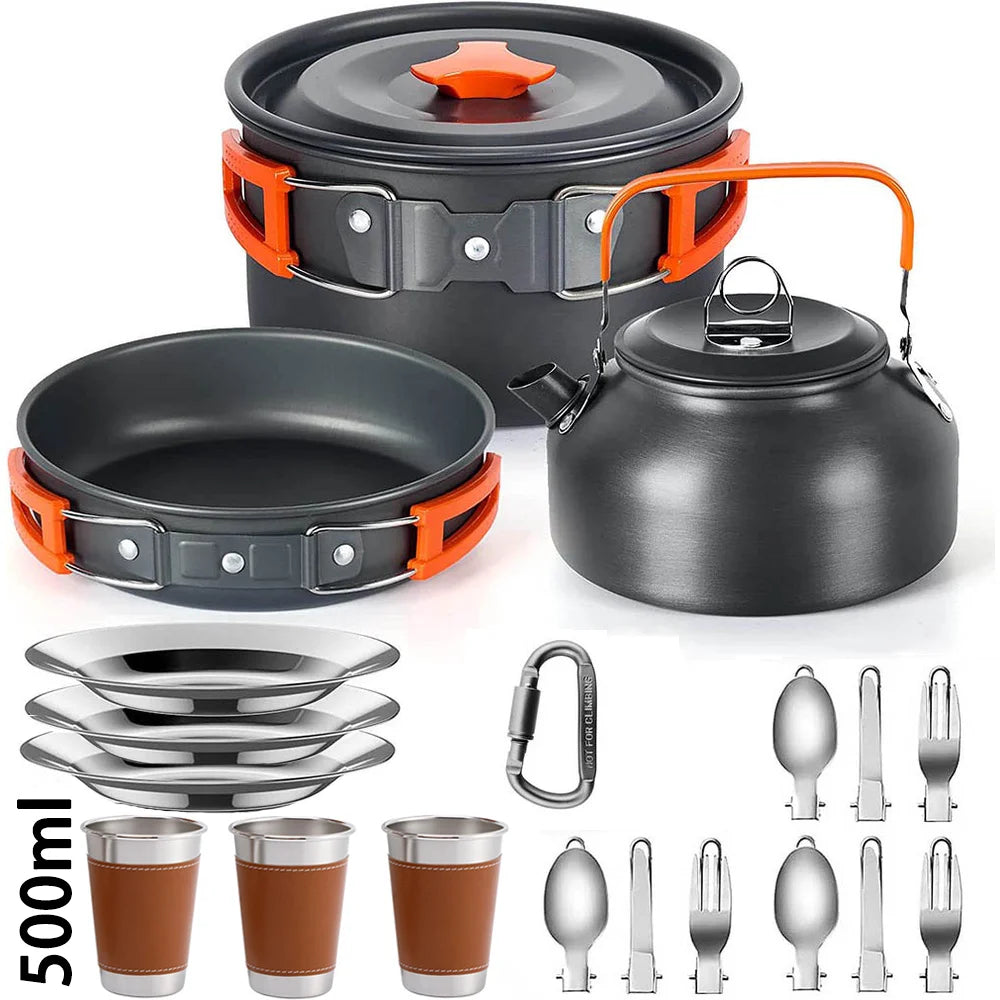 : Camping Cookware & Tableware Set – Non-Stick Outdoor Cooking Kit (2-3 People)