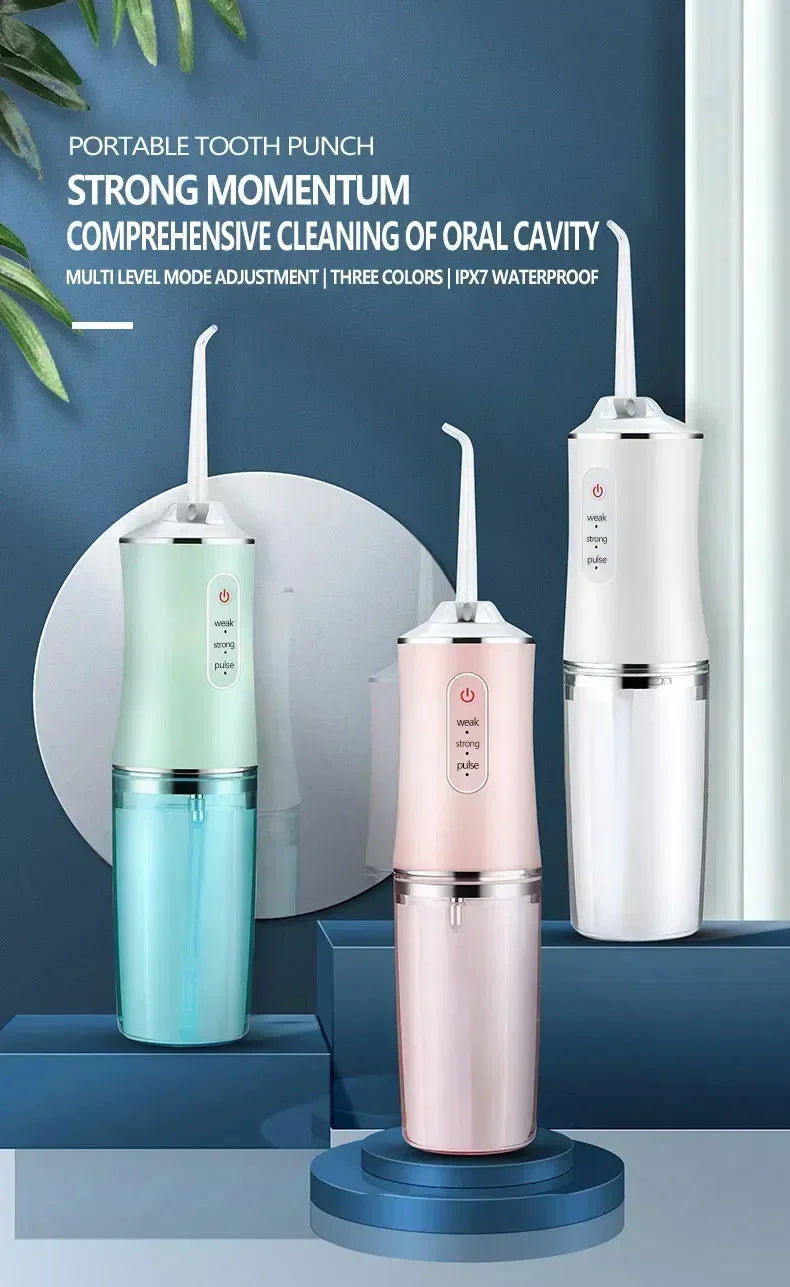 Oral Irrigator Portable Dental Water Flosser USB Rechargeable Water Jet Floss Tooth Pick 4 Jet Tip 220ml 3 Modes Teeth Cleaner