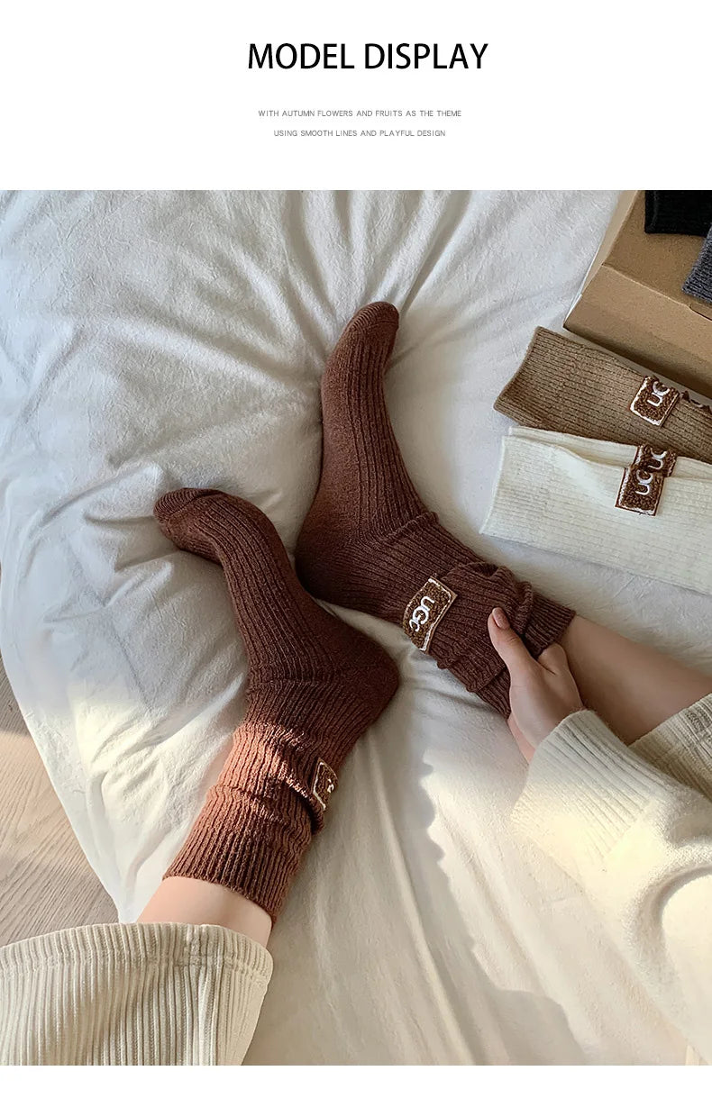 5 Pairs Winter Cashmere Wool Socks for Women: