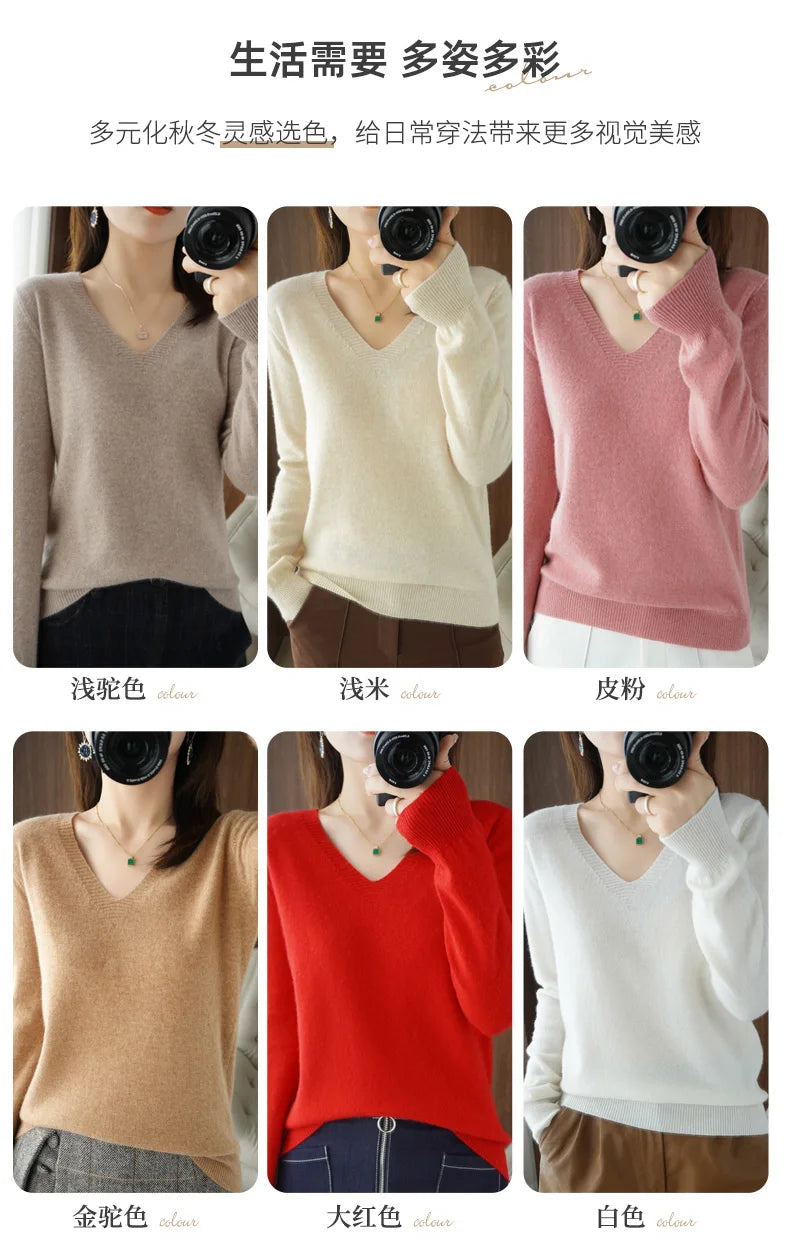 New Cashmere Women's V-neck Pullover Lace Neck Hollow Out Design Sweater: