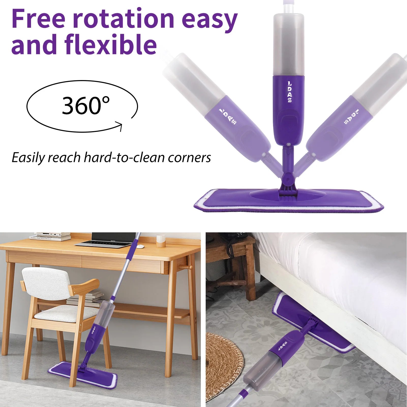 DARIS Spray Mop – 500ml Bottle, 3 Microfiber Pads, Wet & Dry Floor Cleaning Mop