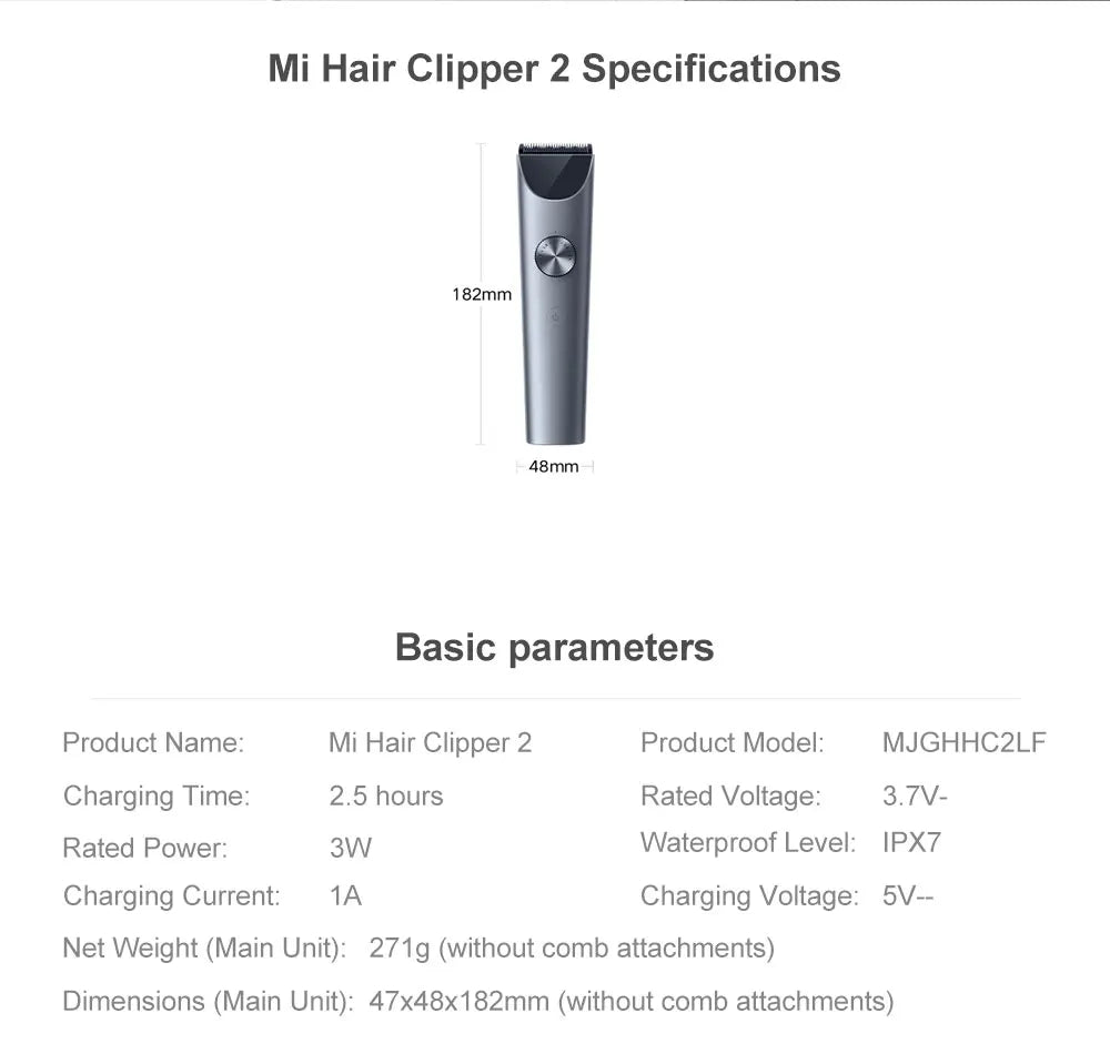 XIAOMI MIJIA Hair Trimmer Machine Hair Clipper1/2 IPX7 Waterproof Professional Cordless Men Electric Hair Cutting Barber Trimmer