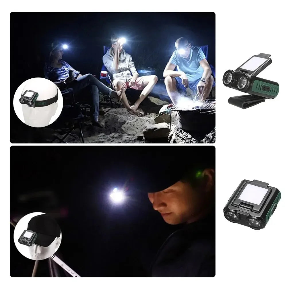 Sensor COB LED Headlamp Cap Clip Light: