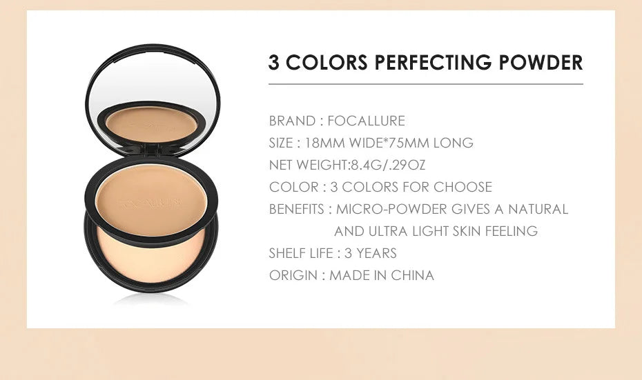: FOCALLURE 3-Color Pressed Powder Foundation – Oil Control & Brightening