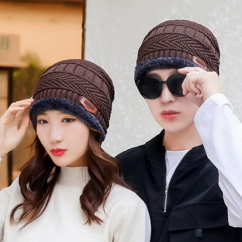 Winter Hats Knit Cap Men And Women Velvet Hat Coral Fleece Scarf Outdoor Riding Hat Warm Thickening Plus Velvet Neck Protect Cap