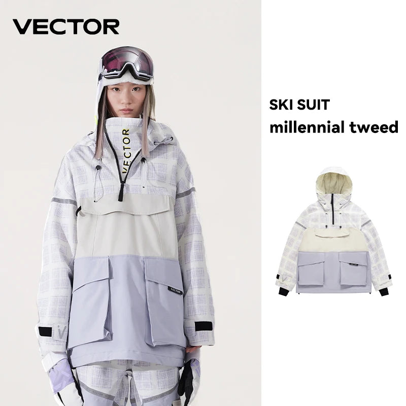 VECTOR Ski Wear Women Man Hooded Sweater Reflective Trend Ski Wear Thickened Warmth and Waterproof Ski Equipment Ski Suit Women