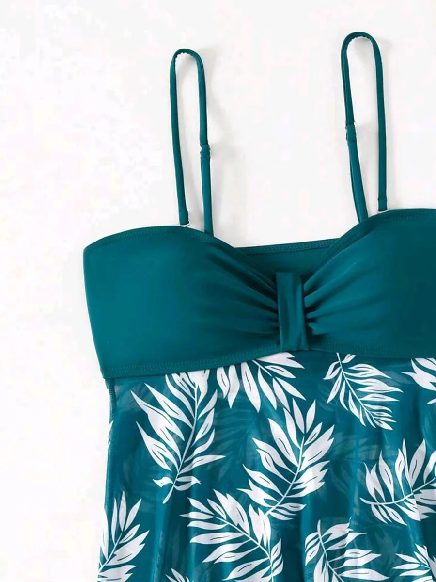 2024 Tankini Dress with Shorts – Padded Printed Swimwear