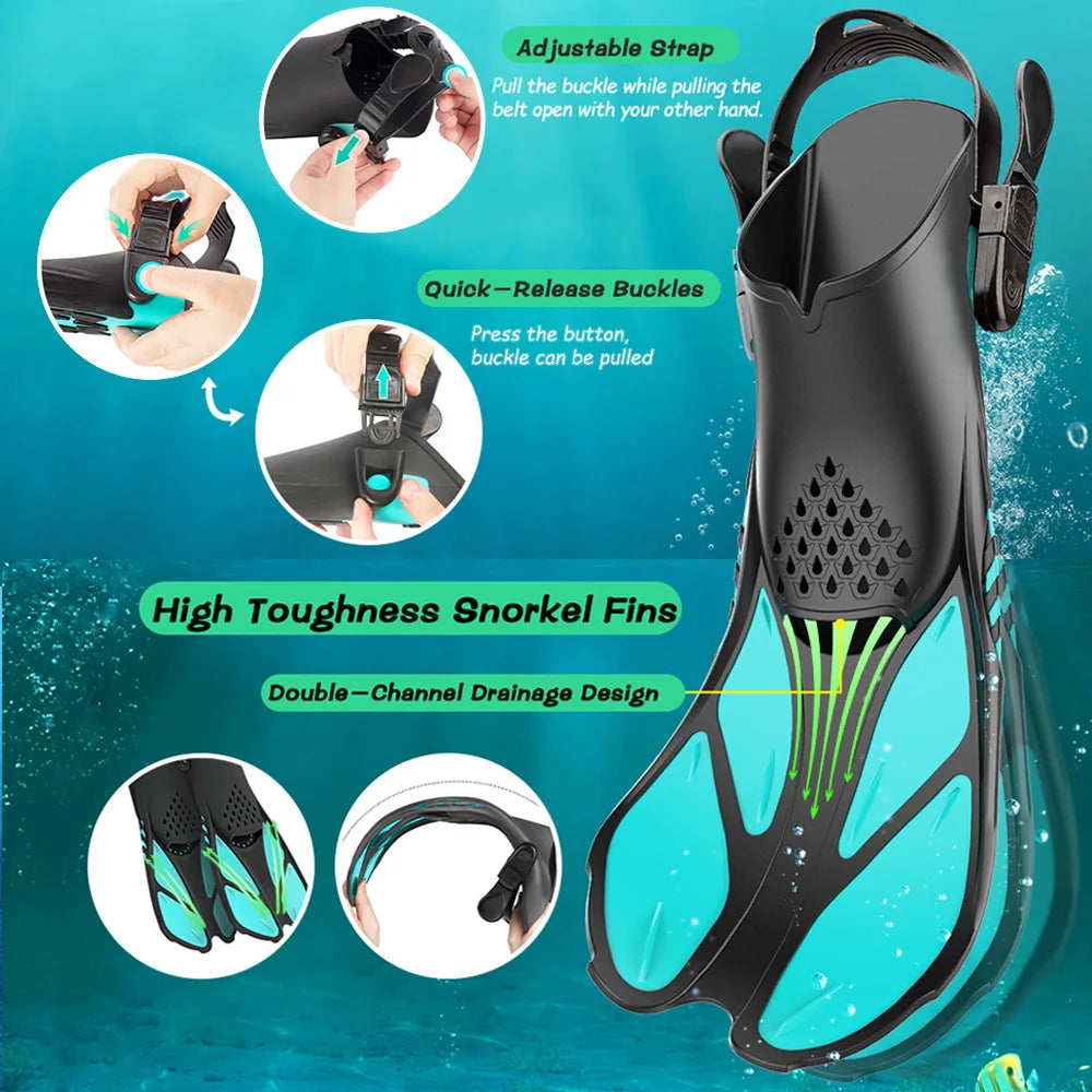 Adjustable Open-Heel Short Snorkel Fins for Adults
