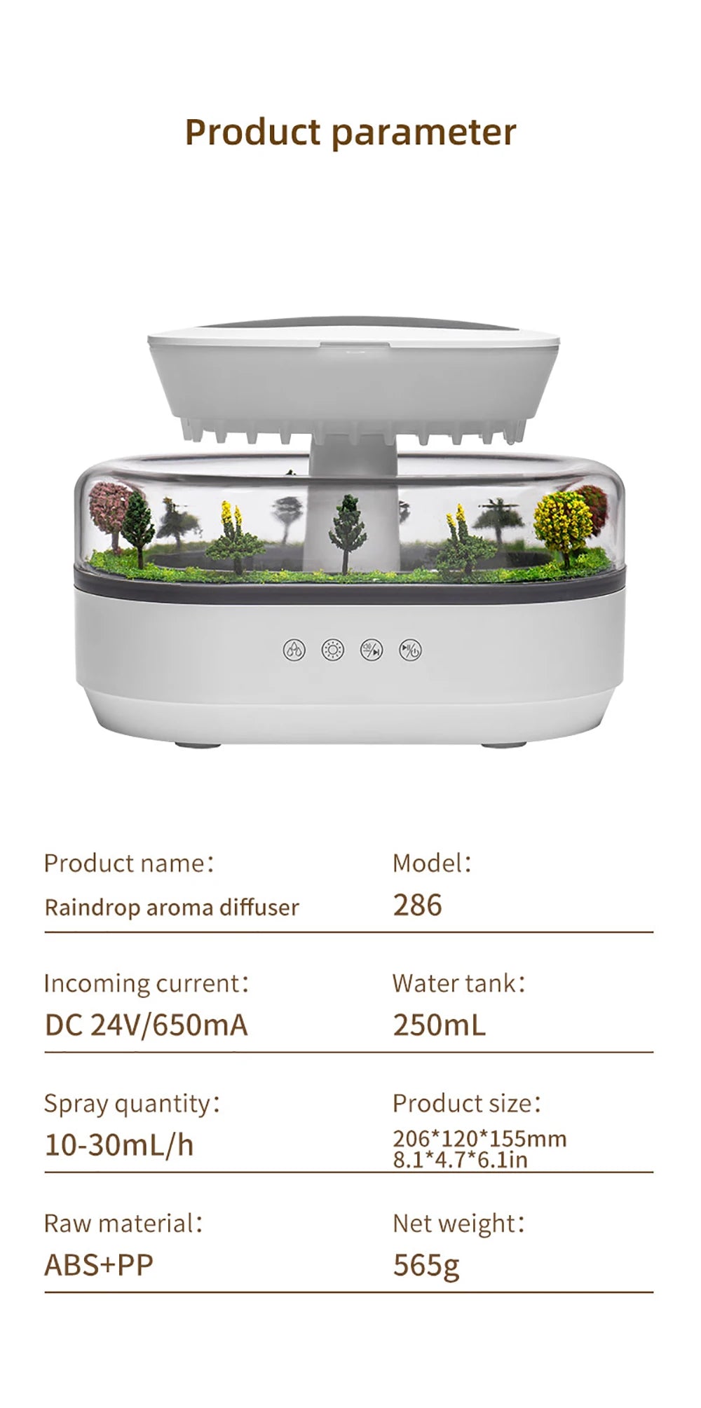 Raindrop Aroma Humidifier with Colorful Light & White Noise