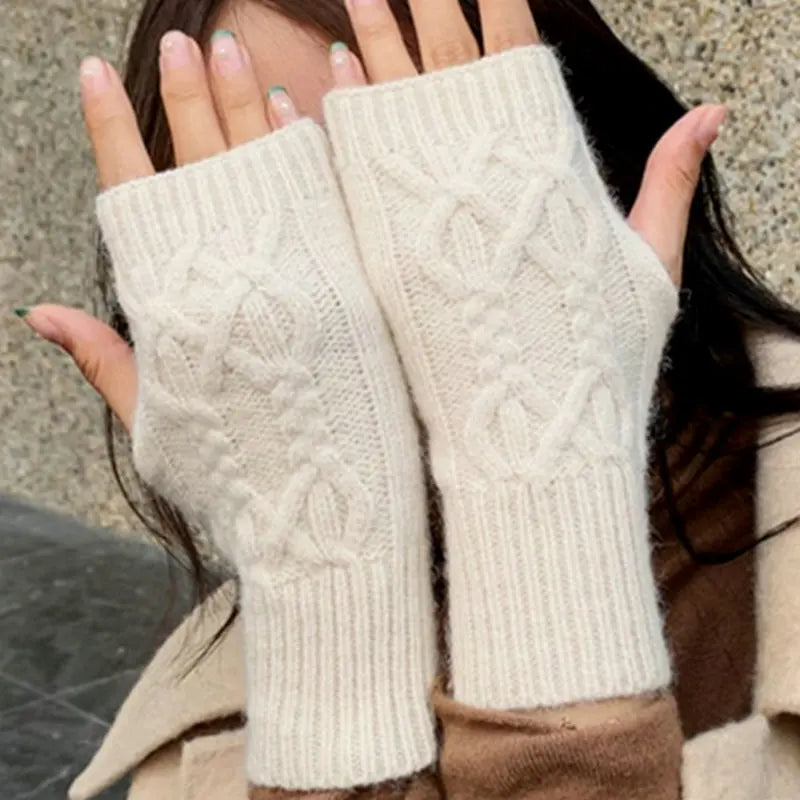 Half Finger Gloves for Women Winter Soft Warm Wool