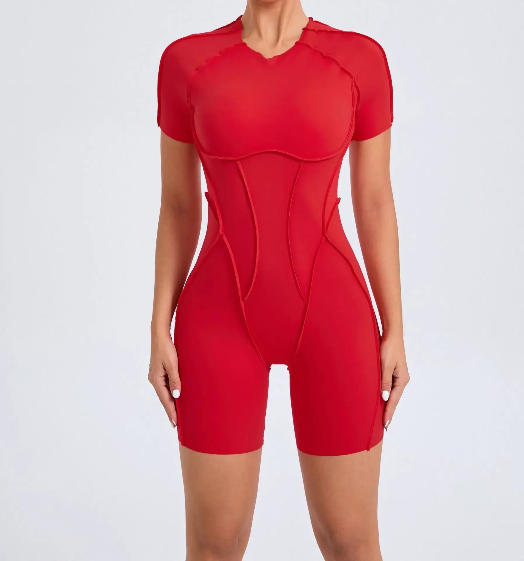 Women's Padded Sports Jumpsuit – Gym & Yoga Tracksuit (Red/Black)