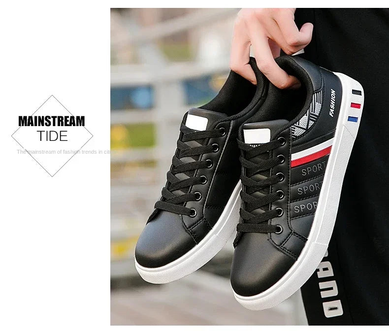 2024 Men's Fashion Casual Sneakers – Lace-Up White Vulcanized Shoes