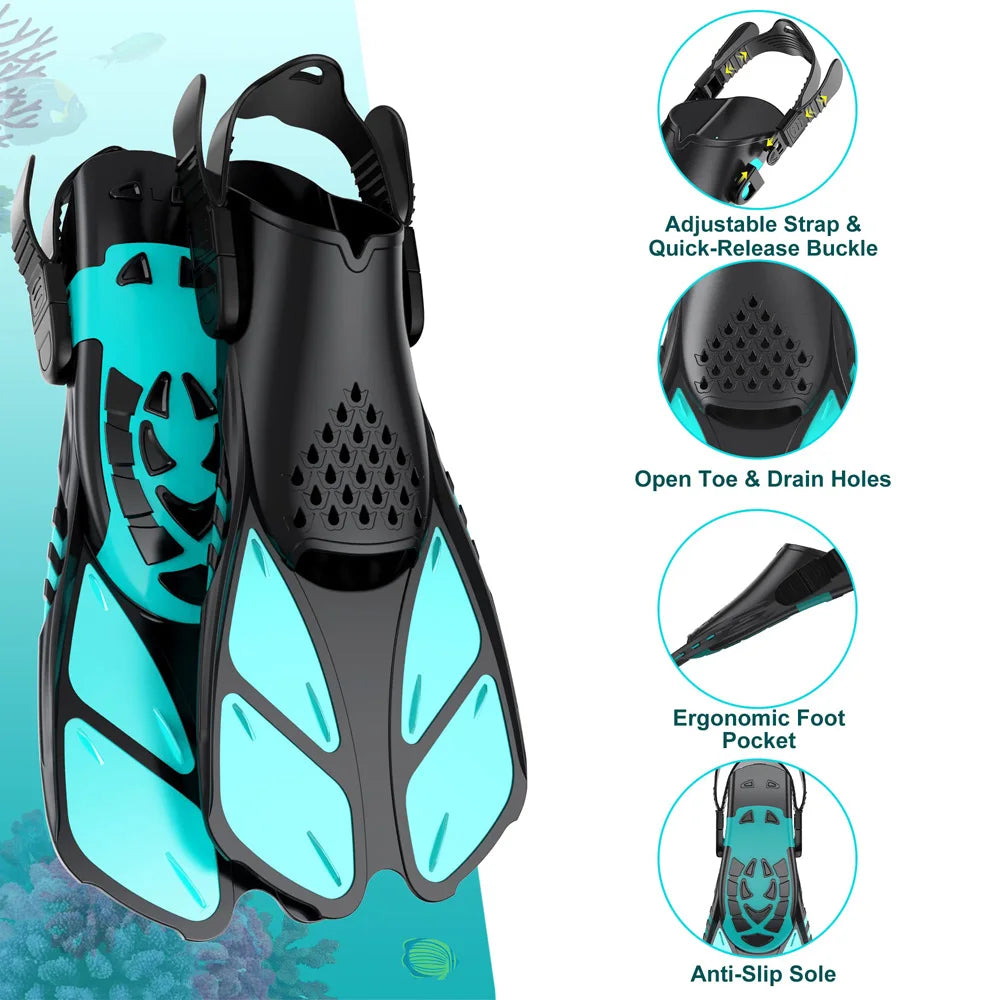 Adjustable Open-Heel Short Snorkel Fins for Adults