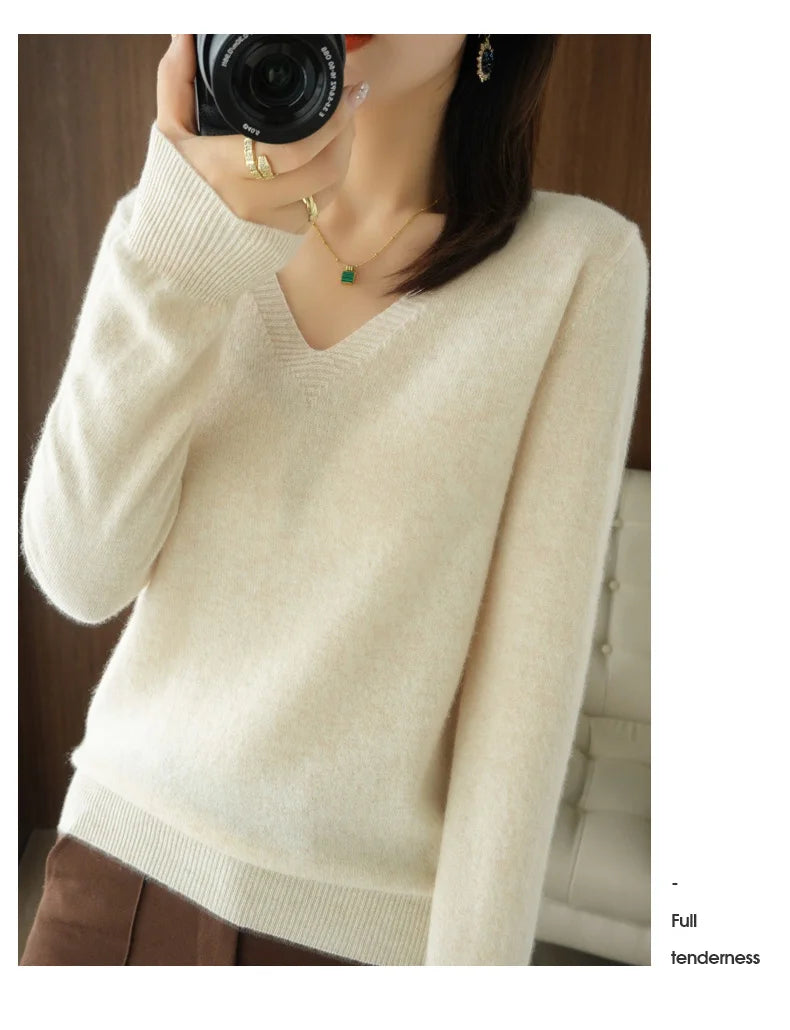 New Cashmere Women's V-neck Pullover Lace Neck Hollow Out Design Sweater: