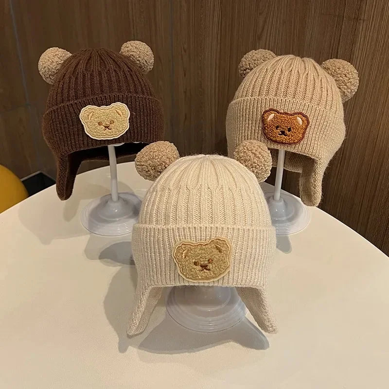 Baby wool hat cute bear ear protection hat children winter