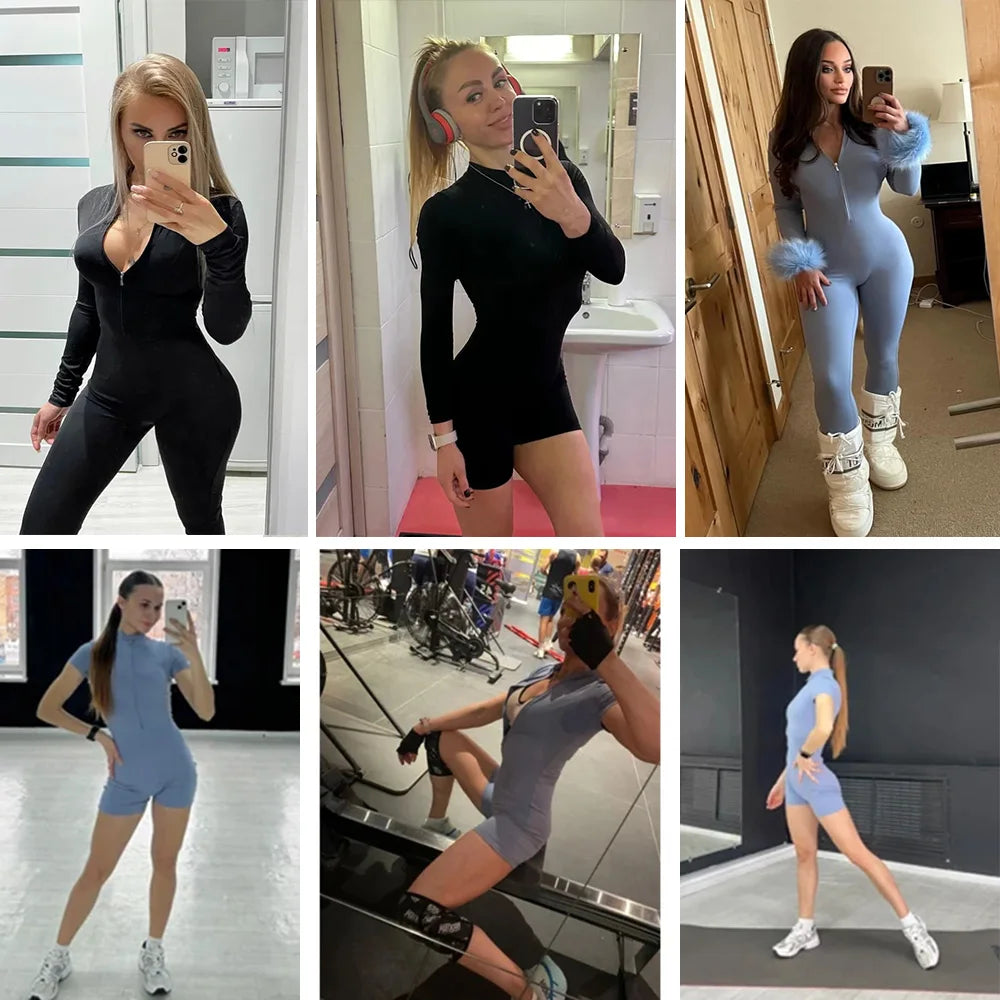 Women's Summer Zipper Workout Jumpsuit – Short Sports Tracksuit