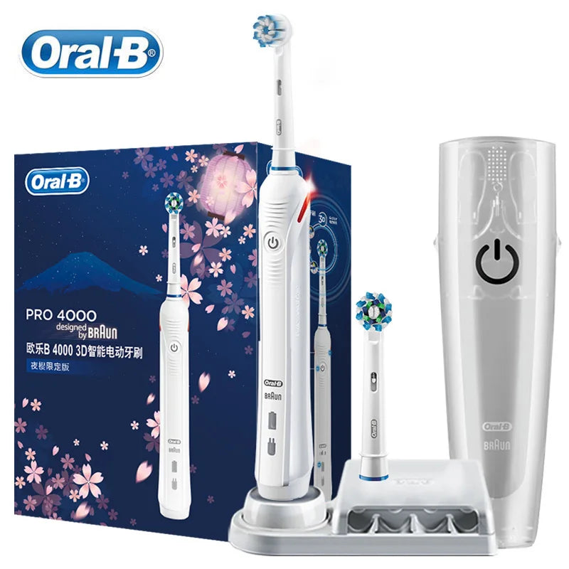 Oral B Electric Toothbrush Pro 4000 3D Action Daily Clean Teeth Visible Pressure Sensor 4 Modes Gum Cares Waterproof Rechargeabl