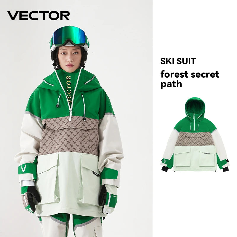 VECTOR Ski Wear Women Man Hooded Sweater Reflective Trend Ski Wear Thickened Warmth and Waterproof Ski Equipment Ski Suit Women