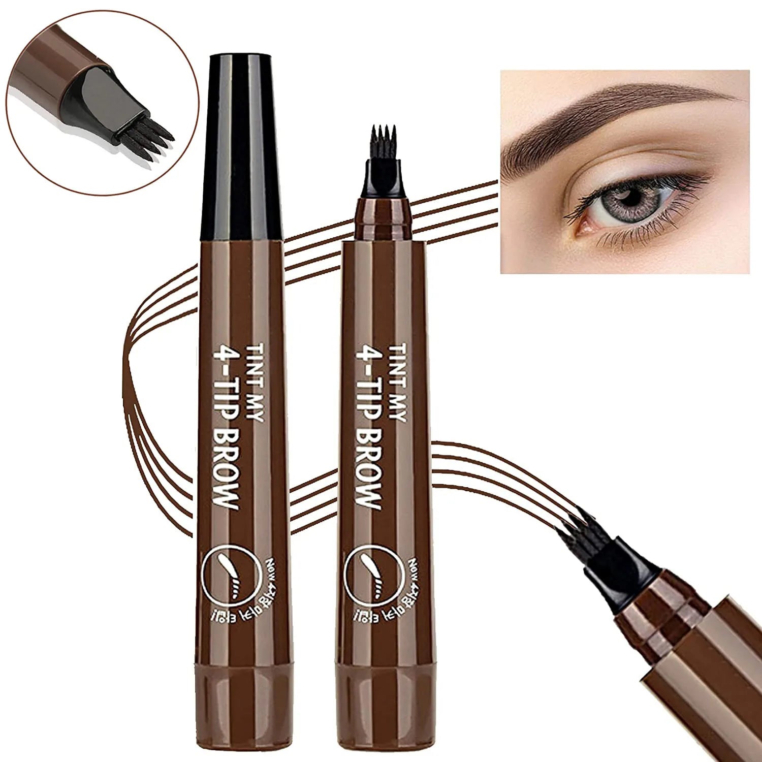 5-Color Waterproof Microblading Eyebrow Pen – 4-Tip Precision
